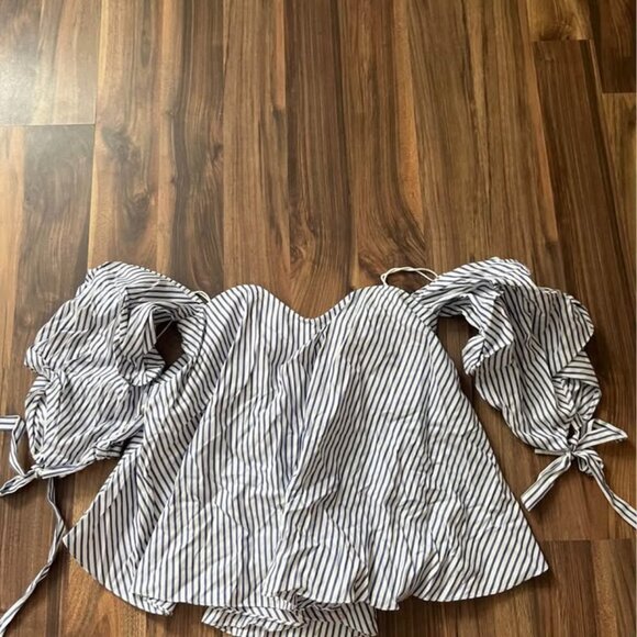 CAROLINE CONSTAS Gabriella White Blue Cambridge Stripe Bustier Top Sz Small - Picture 3 of 7